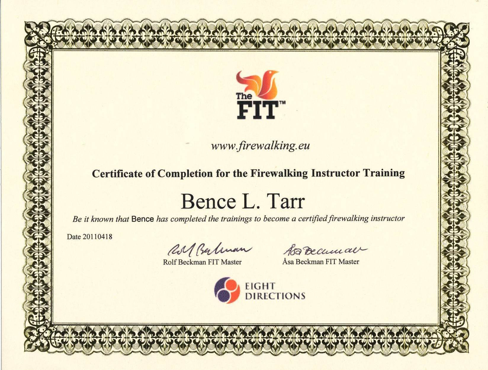 direwalking Grandmaster certificate Tarr Bence László