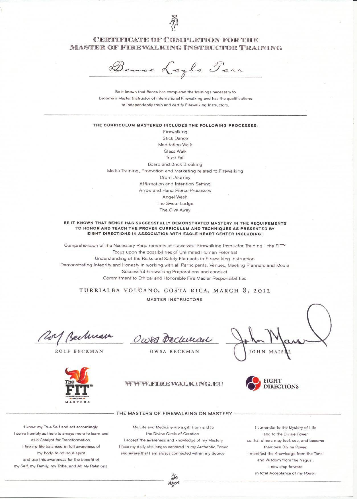 direwalking Grandmaster certificate Tarr Bence László